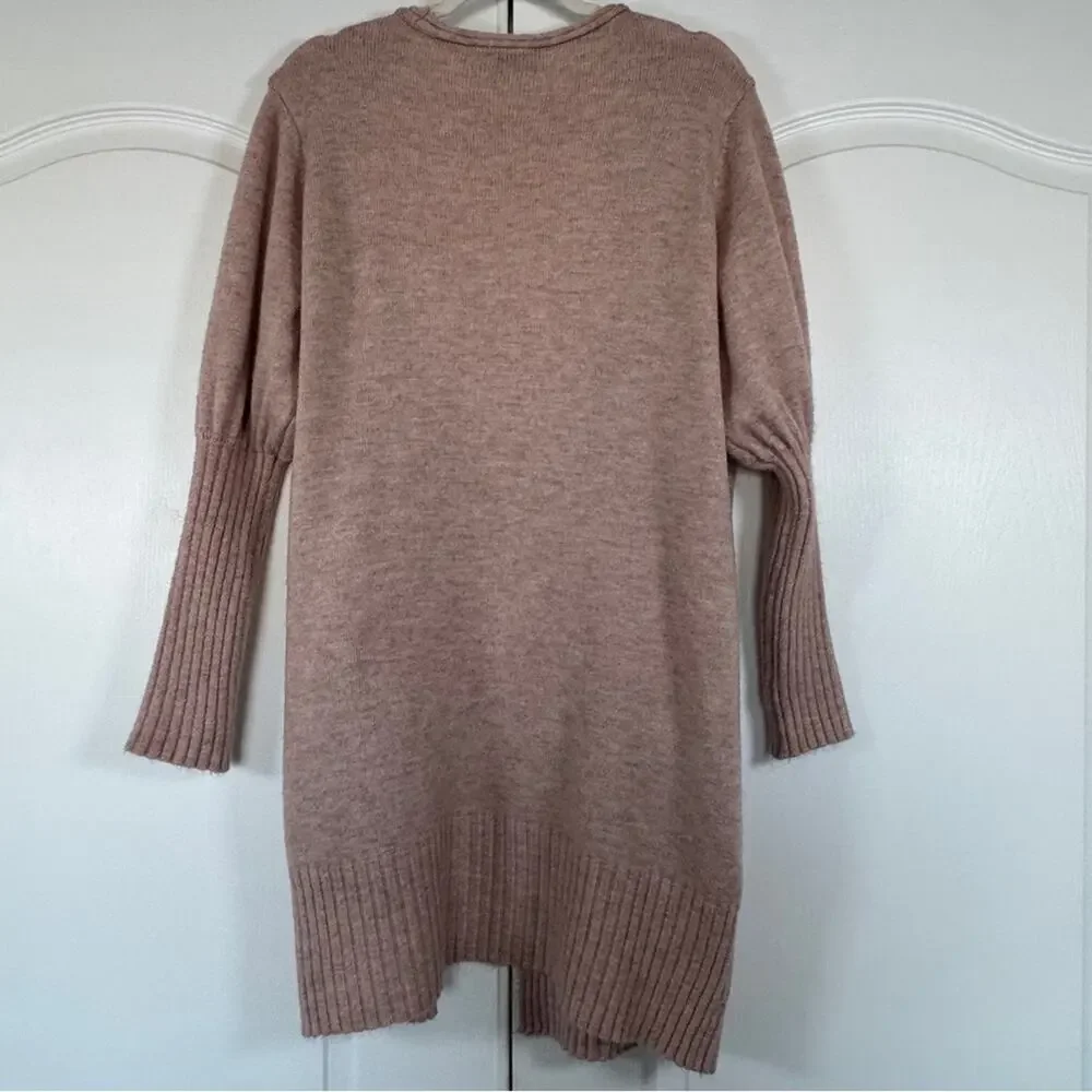 Blush Pink Longline Open Front Cardigan Ribbed Knit Size 10